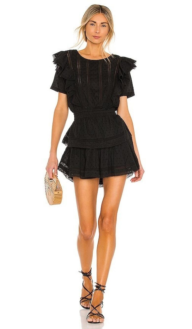 LoveShackFancy Natasha Black Cotton Mini Dress P 00 XXS